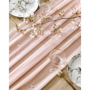 BOXAN Gorgeous Blush Peach Sheer Table Runner 30x120 Inch for Light Peach Romantic Wedding Decor, Br...