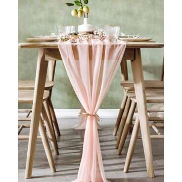 BOXAN Gorgeous Blush Peach Sheer Table Runner 30x120 Inch for Light Peach Romantic Wedding Decor, Bridal & Baby Shower, Birthday Party, Boho Christmas Party Table Decoration