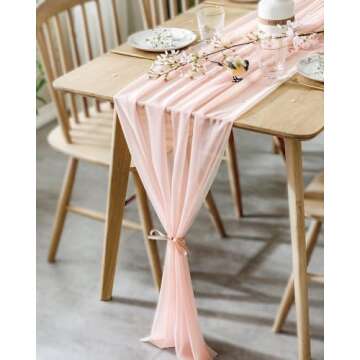 BOXAN Gorgeous Blush Peach Sheer Table Runner 30x120 Inch for Light Peach Romantic Wedding Decor, Bridal & Baby Shower, Birthday Party, Boho Christmas Party Table Decoration