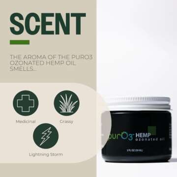 Pur O3 Fully Ozonated Hemp Oil - Pure, Natural, Organic Ozonated Oil - Hemp Oil Skin Care from Ozonated, Oxygenated Hemp Oil - Ozone Oil Hemp in a Glass Jar, 2 oz