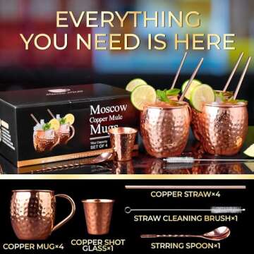 Airbin Moscow Mule Mugs, 4pcs Set of 16oz Copper Cups, Handcrafted Traditional Design, Gift Set with...