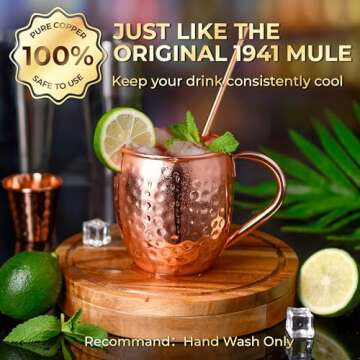 Airbin Moscow Mule Mugs, 4pcs Set of 16oz Copper Cups, Handcrafted Traditional Design, Gift Set with Straws, Spoon, Cleaning Brush & Shot Glass, Insulated, Reusable