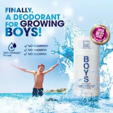 Level Up Boys Deodorant: Aluminum-Free, Alcohol-Free, Paraben-Free, 24 Hr Odor Protection, Clean Fresh Scent, Kids & Tweens, Made in the USA