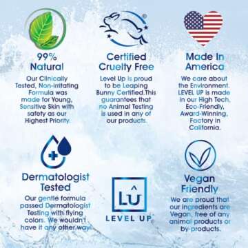 Level Up Boys Deodorant: Aluminum-Free, Alcohol-Free, Paraben-Free, 24 Hr Odor Protection, Clean Fresh Scent, Kids & Tweens, Made in the USA