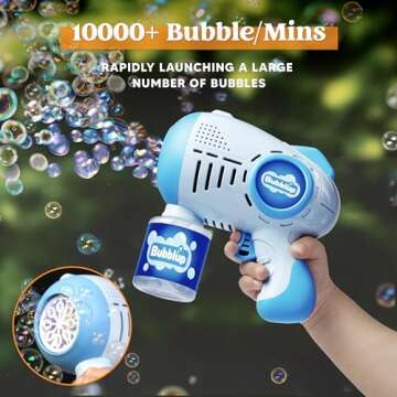 JOYIN 2 Packs Bubble Guns with 4 Bottles Solution, 10 Holes Light Up Automatic Bubble Machine Gun fo...