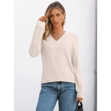 AUTOMET Women V Neck Long Sleeve Shirt - Trendy Fall Sweater for Every Occasion