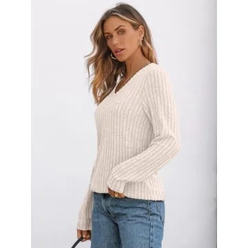 AUTOMET Women’s V Neck Long Sleeve Sweater for Fall