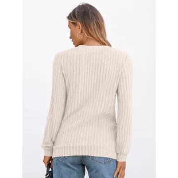 AUTOMET Women’s V Neck Long Sleeve Sweater for Fall