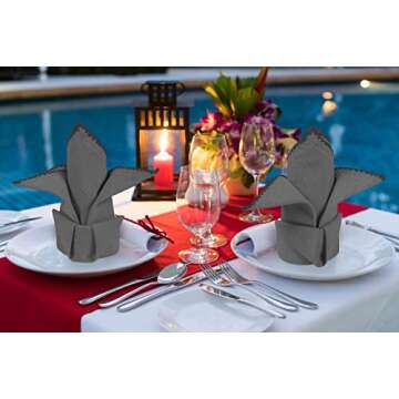 TWINY threads Set of 12 Decorative Edges Cloth Napkins 100% Cotton 18x18 Inch - Washable, Resuable, Soft, Hotel Quality Dinner Napkins for Party, Cocktail, Gift, Wedding Shower - Chambray Grey