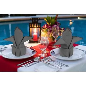 TWINY threads Set of 12 Decorative Edges Cloth Napkins 100% Cotton 18x18 Inch - Washable, Resuable, Soft, Hotel Quality Dinner Napkins for Party, Cocktail, Gift, Wedding Shower - Chambray Grey