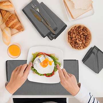 TWINY threads Set of 12 Decorative Edges Cloth Napkins 100% Cotton 18x18 Inch - Washable, Resuable, Soft, Hotel Quality Dinner Napkins for Party, Cocktail, Gift, Wedding Shower - Chambray Grey