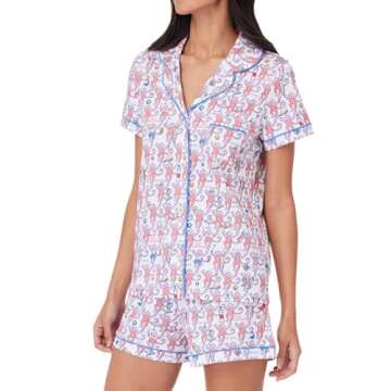 Zelbuck Womens Pajamas Set Trendy 2 Piece Button Down Monkey Shorts Set Y2k Roller Dupes Rabbit Long...