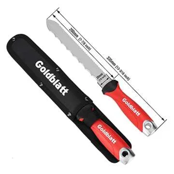 Goldblatt Insulation Knife, 8 Inch Stainless Steel Blade - Serrated Sharp Double Side Utility Knife Tool for Cutting Heat Material, Styrofoam - Rockwool Sod Cutter Lawn Repair Garden Knife
