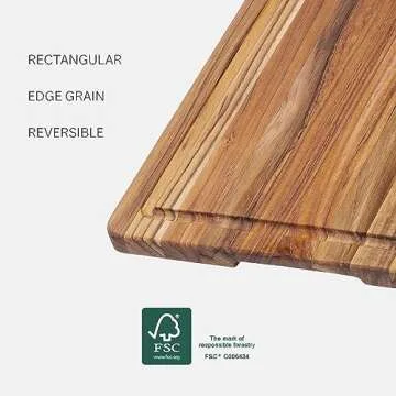 Teakhaus Marine Cutting Board with Juice Groove - Medium Rectangle Cutting Board with Corner Hole - Reversible Teak Edge Grain Wood - Knife Friendly - FSC Certified