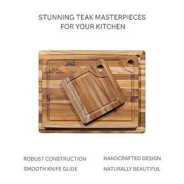 Teakhaus Marine Cutting Board with Juice Groove - Medium Rectangle Cutting Board with Corner Hole - Reversible Teak Edge Grain Wood - Knife Friendly - FSC Certified
