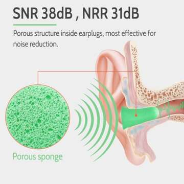 LYSIAN Ultra Soft Foam Earplugs for Sleep Sound Proof-38dB SNR Noise Free Ear Plugs for Sleeping Noise Cancelling, Snoring, Shooting,Work-60 Pairs-Green