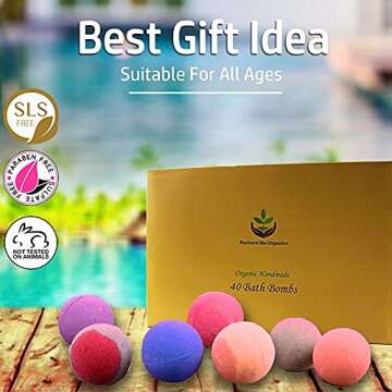 Natural Bath Bombs Gift Set - 40 Large Nurture Me Organic Bath Bombs for Women Men & Kids! Infused with Essential Oils! Bulk Individually Wrapped Bath Bomb Set. 40 Unique Aromatherapy Spa Bombs!…