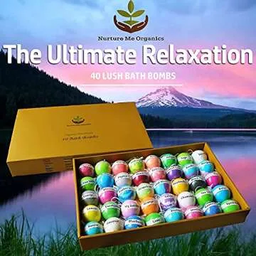 Natural Bath Bombs Gift Set - 40 Large Nurture Me Organic Bath Bombs for Women Men & Kids! Infused with Essential Oils! Bulk Individually Wrapped Bath Bomb Set. 40 Unique Aromatherapy Spa Bombs!…