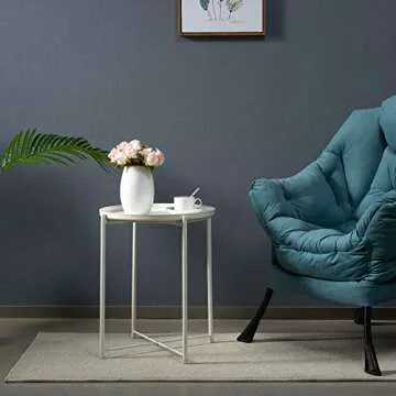 HollyHOME Tray Metal End Table, Sofa Table Small Round Side Tables, Anti-Rust and Waterproof Outdoor & Indoor Snack Table, Accent Coffee Table,（H） 20.28" x（D） 16.38", White