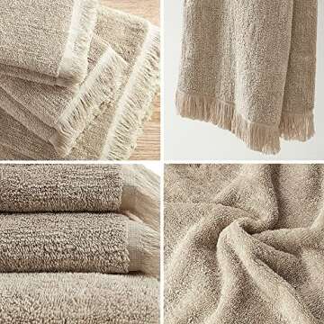 INK+IVY Nova 100% Cotton Terry Bath Towel Set, Soft Dobby Slub Fabric with Fringe Hem Design, Plush and Highly Absorbent, Premium Quality for Bathroom, Machine Washable, Multi-Sizes Taupe 6 Piece