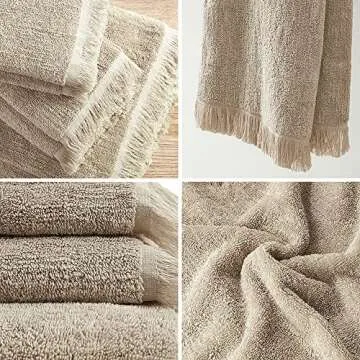 INK+IVY Nova 100% Cotton Terry Bath Towel Set, Soft Dobby Slub Fabric with Fringe Hem Design, Plush and Highly Absorbent, Premium Quality for Bathroom, Machine Washable, Multi-Sizes Taupe 6 Piece