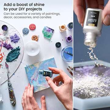 ARTEZA Mica Powder for Epoxy Resin, Set of 60, Assorted Colors, 0.18 oz Bottles, Mica Powder for Candle Making and DIY Crafts