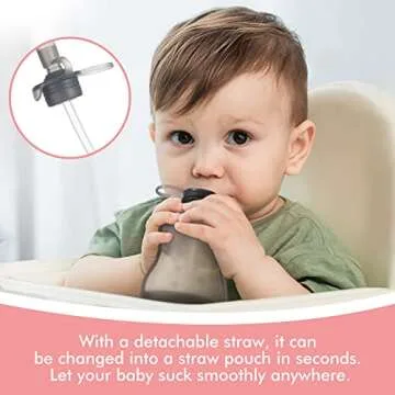 haakaa Reusable Silicone Food Pouch, Baby Food Storage Pouch, Refillable Squeeze Pouch for Kids, Compatible with haakaa Breastmilk Storage Bags, 130ml, 1pc