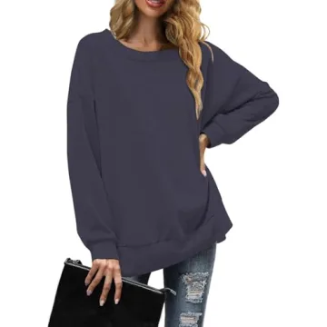 Aisbei Women's Oversized Sweatshirts Casual Crewneck Long Sleeve Shirts Pullover Slit Tunic Tops Fall Winter Clothes 2024-Blue M