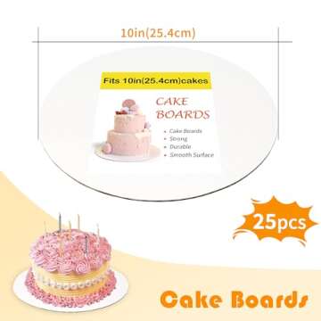 Yeplan 25 Packs White Cake Boards,Cake Boards 10 inch Round,Food-graded Corrugated Cardboard Cake Ro...