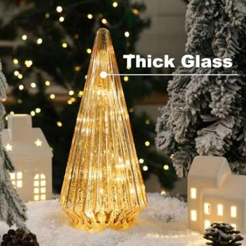 Christmas Decorations Indoor-2PCS Light Up Gold Glass Christmas Tree -Christmas Table Decorations Lighted for Home Living Room Fireplace Tabletop Party