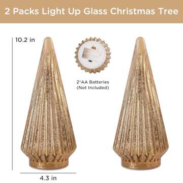 Christmas Decorations Indoor-2PCS Light Up Gold Glass Christmas Tree -Christmas Table Decorations Lighted for Home Living Room Fireplace Tabletop Party