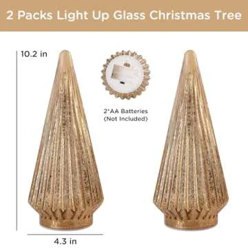 Christmas Decorations Indoor-2PCS Light Up Gold Glass Christmas Tree -Christmas Table Decorations Lighted for Home Living Room Fireplace Tabletop Party