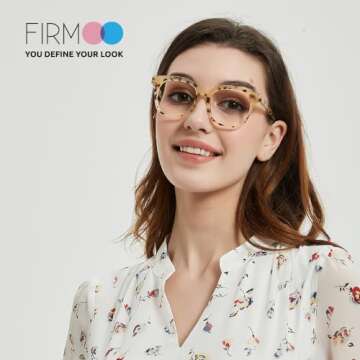 Firmoo Blue Light Blocking Glasses, Anti Headache Anti Eyestrain, Oversized Blue Light Glasses Computer Glasses Blue Light Blocker for Women Men（Ivory Pattern）