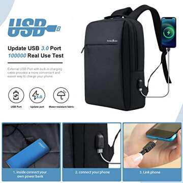 Victoriatourist 15.6-Inch Laptop Backpack - Slim, Durable, Water Resistant with USB Charging Port fo...