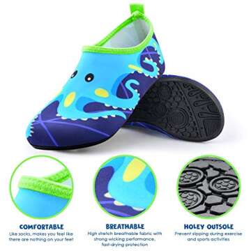 Sunnywoo Water Shoes for Kids Girls Boys,Toddler Kids Swim Water Shoes Quick Dry Non-Slip Water Skin Barefoot Sports Shoes Aqua Socks for Beach Outdoor Sports,5.5-6.5 Toddler,Blue Octopus