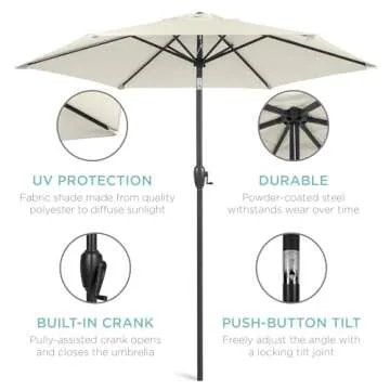 Best Choice Products 7.5ft Heavy-Duty Round Outdoor Market Table Patio Umbrella w/Steel Pole, Push Button Tilt, Easy Crank Lift - Ivory