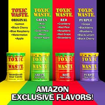 TOXIC WASTE Exclusive 4 Color Drum Variety Pack Assorted Sour Hard Candy | 20 Thrilling Flavors