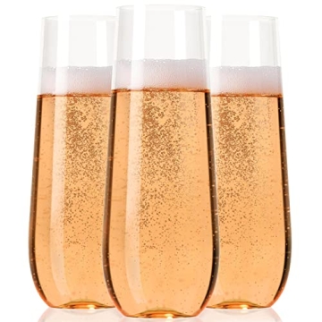 30 Plastic Stemless Champagne Flutes - Disposable Unbreakable toasting glasses, 30 pack | Clear Fanc...