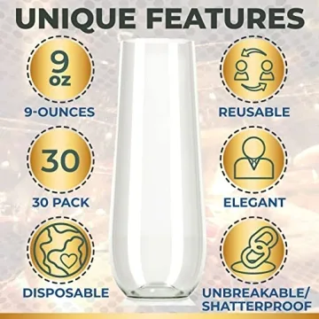 Elegant 30 Pack BPA-Free Plastic Champagne Flutes