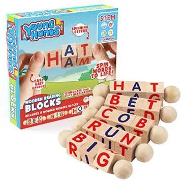 Creative Kids Wooden Reading Blocks - Set of 5 Spinning Alphabet Blocks w/Easy-Grip Handles - Kinder...