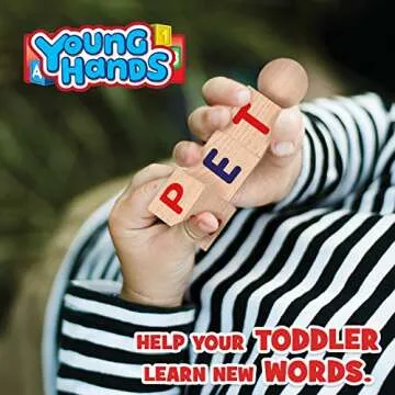 Creative Kids Wooden Reading Blocks - Set of 5 Spinning Alphabet Blocks w/Easy-Grip Handles - Kindergarten Preschool Learning Activities Letter Work - Wooden Montessori Toys Gifts for Kids Toddlers