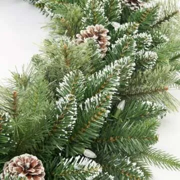 AMERZEST Christmas Garland Pre-lit 9 Ft with 50 Led Lights, Battery Operated Fireplace Stairs Mantle Door Indoor Outdoor, Decorated Pine Cone and Snow Style