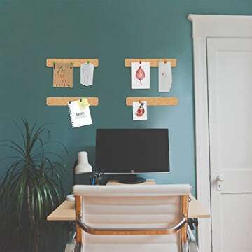 Felt Pin Boards Bar Strips for Walls Bulletin Board Removable with 24 Command Strips Memo Notice Boards as Classroom Office Decor, 4 Pack, 40 Push Pins