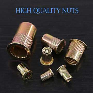 Glarks 320Pcs 5/32"-32UNC 8-32UNC 10-24UNC 1/4"-20UNC 1/4"-20UNC 5/16"-18UNC 3/8"-16UNC 1/2"-13UNC Zinc Plated Carbon Steel Flat Head Rivnut Threaded Insert Rivet Nuts Assortment Set (Rivet Nut KIt)