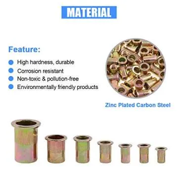 Glarks 320Pcs 5/32"-32UNC 8-32UNC 10-24UNC 1/4"-20UNC 1/4"-20UNC 5/16"-18UNC 3/8"-16UNC 1/2"-13UNC Zinc Plated Carbon Steel Flat Head Rivnut Threaded Insert Rivet Nuts Assortment Set (Rivet Nut KIt)