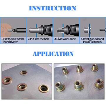 Glarks 320Pcs 5/32"-32UNC 8-32UNC 10-24UNC 1/4"-20UNC 1/4"-20UNC 5/16"-18UNC 3/8"-16UNC 1/2"-13UNC Zinc Plated Carbon Steel Flat Head Rivnut Threaded Insert Rivet Nuts Assortment Set (Rivet Nut KIt)