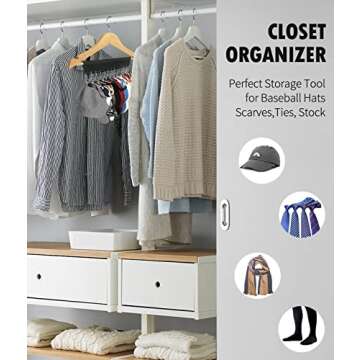 Hat Rack for Baseball Caps, 2 Pack Hat Organizer Holder for Hanger & Room Closet Display, 24 Hat Storage Clips for Hang Ball Caps Winter Beanie & Accessories(Black+Black)