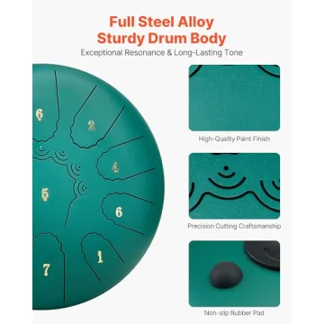 VEVOR Steel Tongue Drum - 10" 11 Notes C Major Musical Drum for Outdoor Relaxation and Meditation