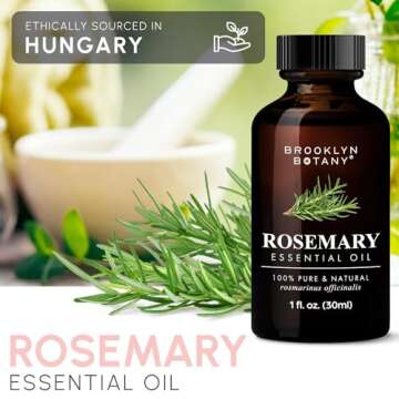 Brooklyn Botany Rosemary Essential Oil – 100% Pure and Natural – Premium Grade Oil with Dropper - for Aromatherapy and Diffuser - 1 Fl Oz