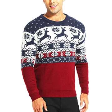 Men's Christmas Holiday Reindeer Snowman Santa Snowflakes Traditional Knitted Ugly Sweater (Large, R...